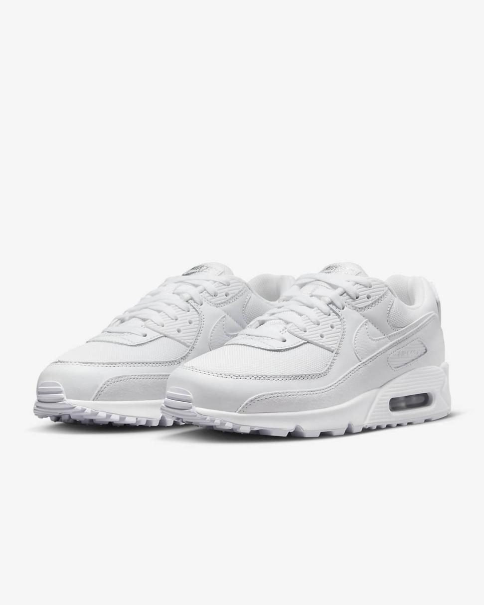Nike Air Max 90 Premium White/Metallic Silver/White | Mens Nike Lifestyle