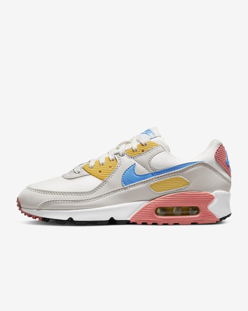 Nike Air Max 90 Summit White/Light Bone/Vivid Sulfur/University Blue | Womens Nike Lifestyle