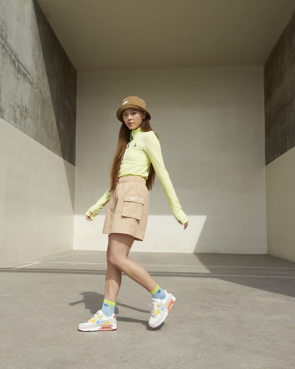 Nike Air Max 90 Summit White/Light Bone/Vivid Sulfur/University Blue | Womens Nike Lifestyle