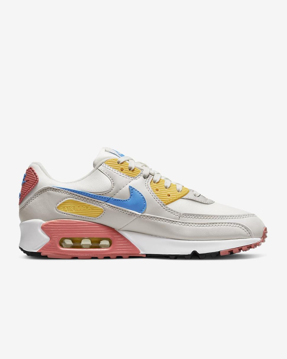 Nike Air Max 90 Summit White/Light Bone/Vivid Sulfur/University Blue | Womens Nike Lifestyle