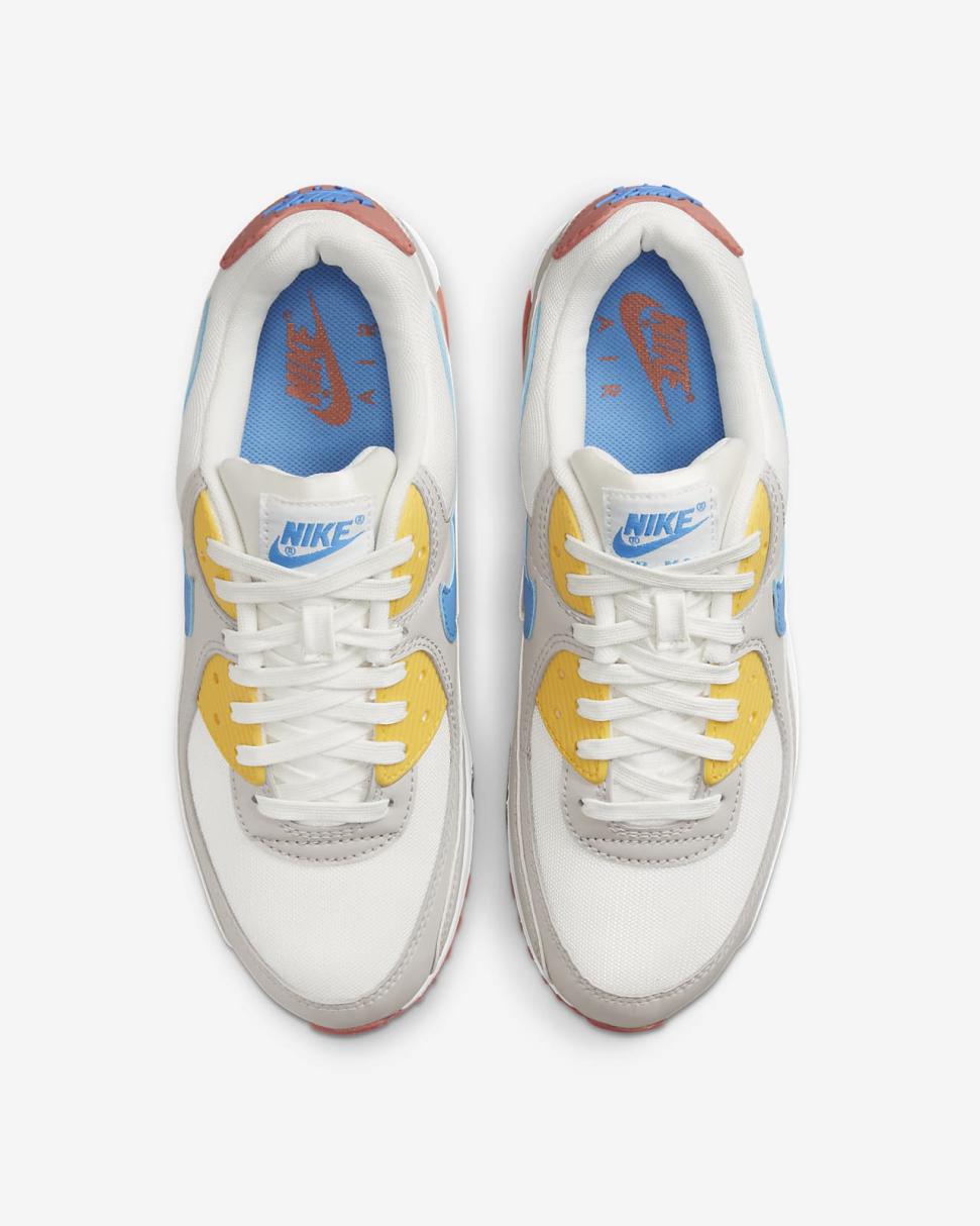 Nike Air Max 90 Summit White/Light Bone/Vivid Sulfur/University Blue | Womens Nike Lifestyle
