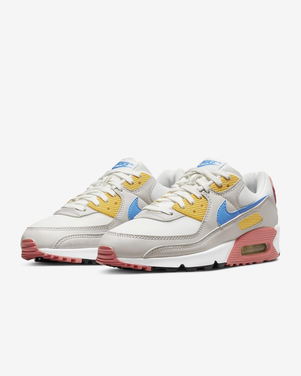 Nike Air Max 90 Summit White/Light Bone/Vivid Sulfur/University Blue | Womens Nike Lifestyle