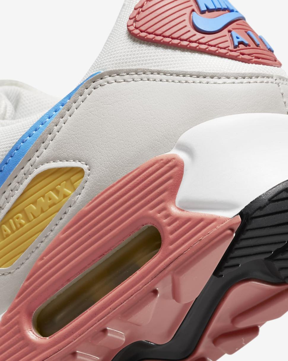 Nike Air Max 90 Summit White/Light Bone/Vivid Sulfur/University Blue | Womens Nike Lifestyle