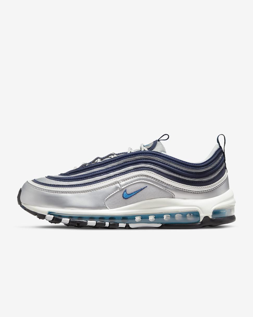 Nike Air Max 97 OG Metallic Silver/Midnight Navy/Summit White/Chlorine Blue | Mens Nike First Day Kicks