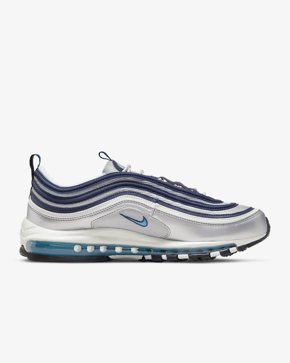 Nike Air Max 97 OG Metallic Silver/Midnight Navy/Summit White/Chlorine Blue | Mens Nike First Day Kicks
