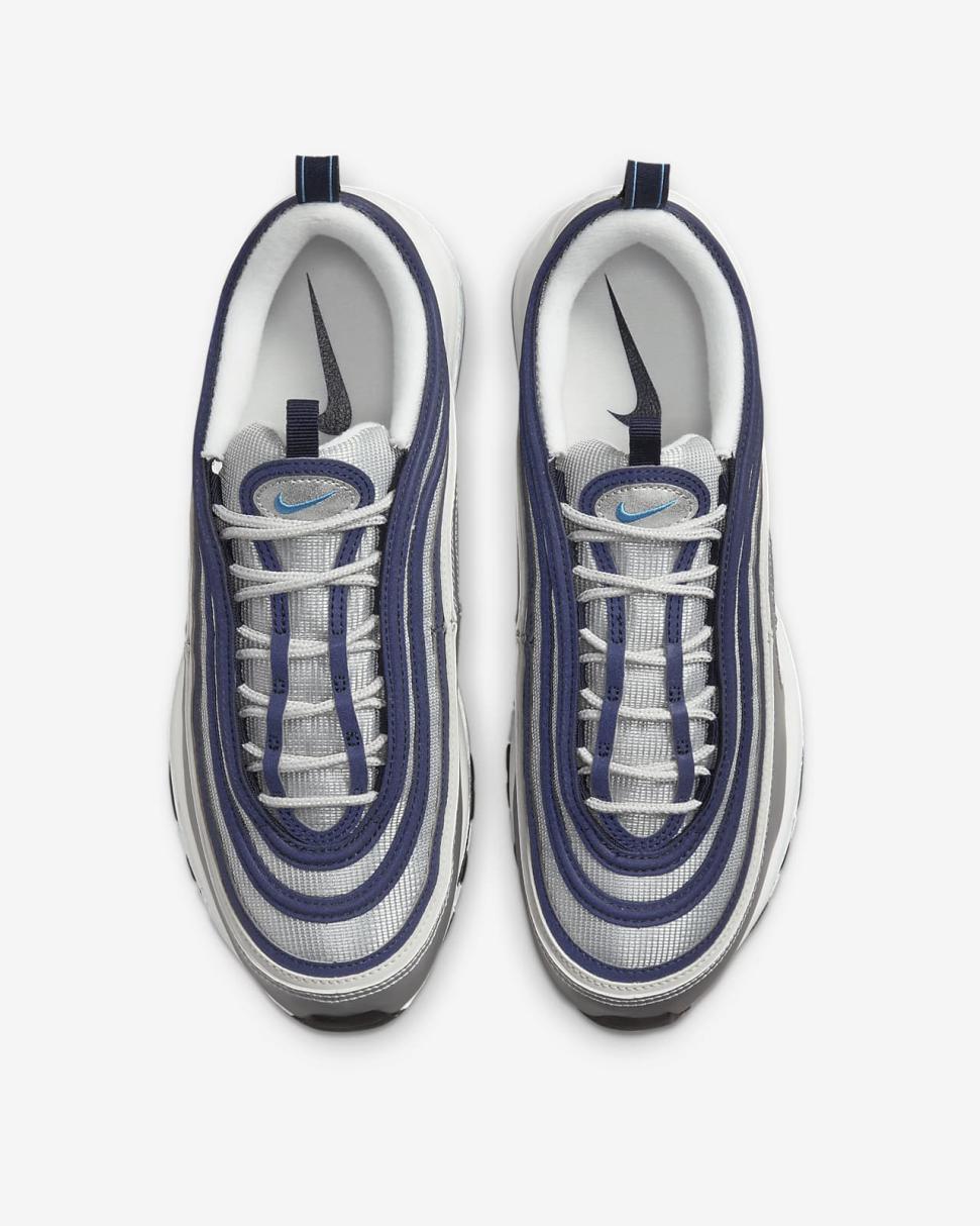 Nike Air Max 97 OG Metallic Silver/Midnight Navy/Summit White/Chlorine Blue | Mens Nike First Day Kicks