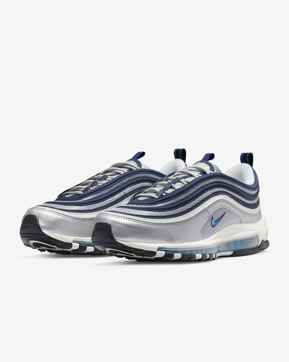 Nike Air Max 97 OG Metallic Silver/Midnight Navy/Summit White/Chlorine Blue | Mens Nike First Day Kicks