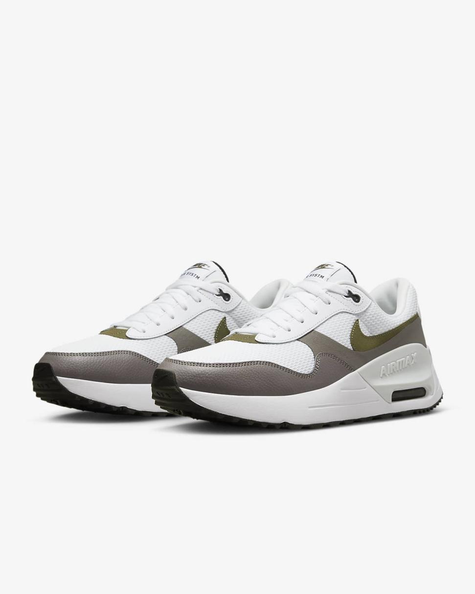 Nike Air Max SYSTM White/Black/Flat Pewter/Medium Olive | Mens Nike First Day Kicks