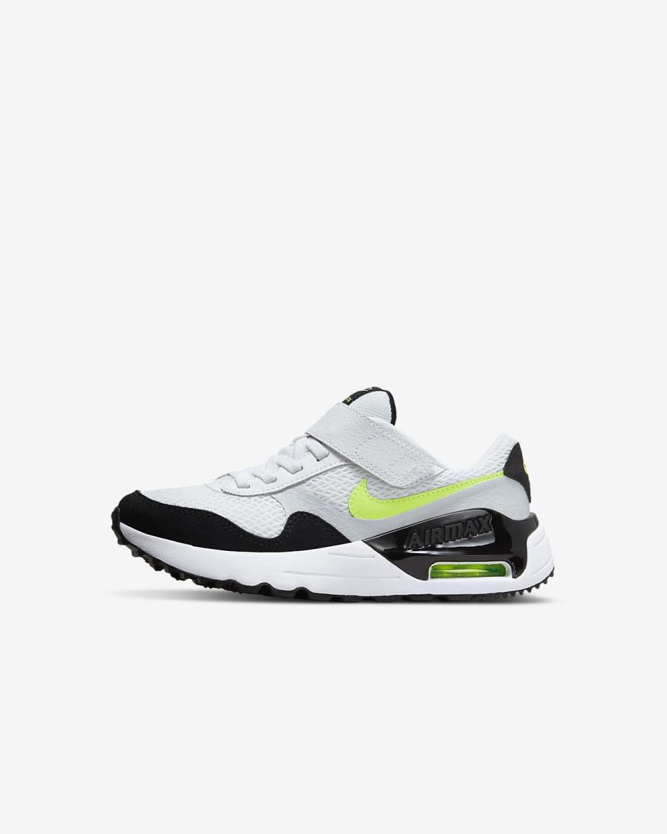 Nike Air Max SYSTM White/Volt/Pure Platinum/Black | Kids Nike First Day Kicks