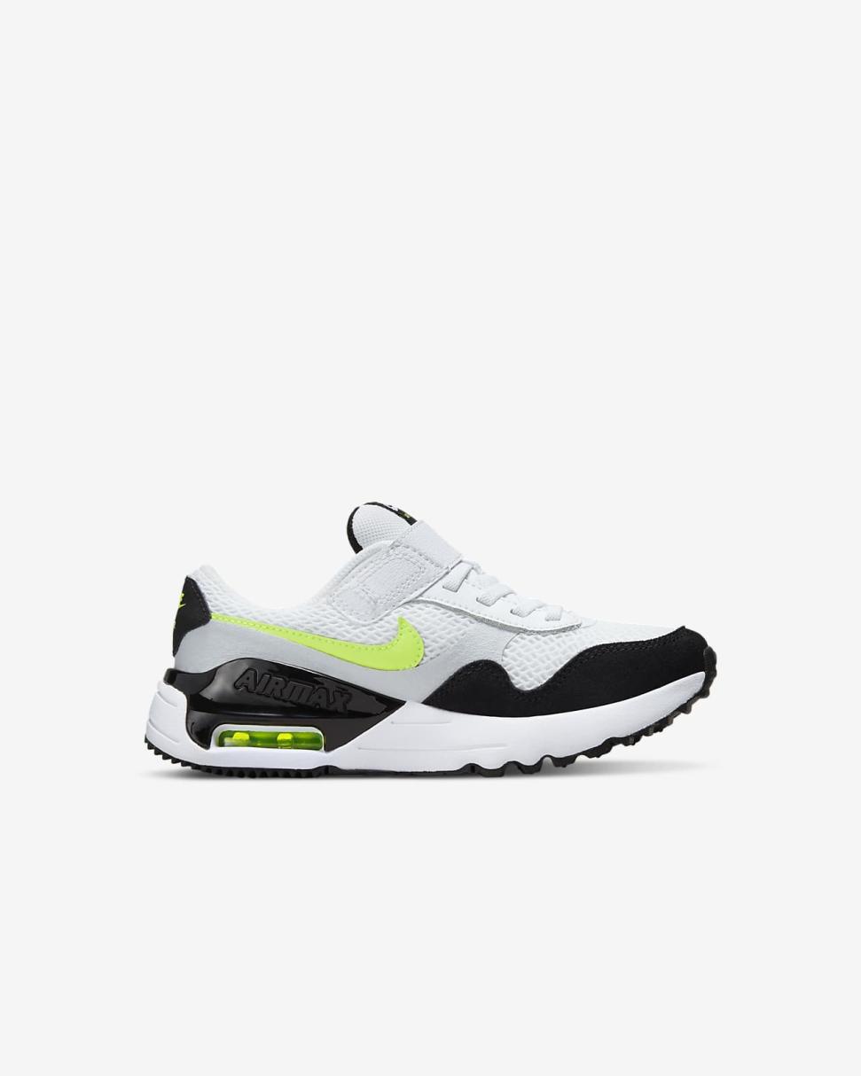 Nike Air Max SYSTM White/Volt/Pure Platinum/Black | Kids Nike First Day Kicks