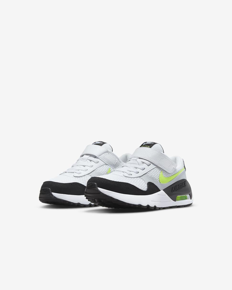 Nike Air Max SYSTM White/Volt/Pure Platinum/Black | Kids Nike First Day Kicks