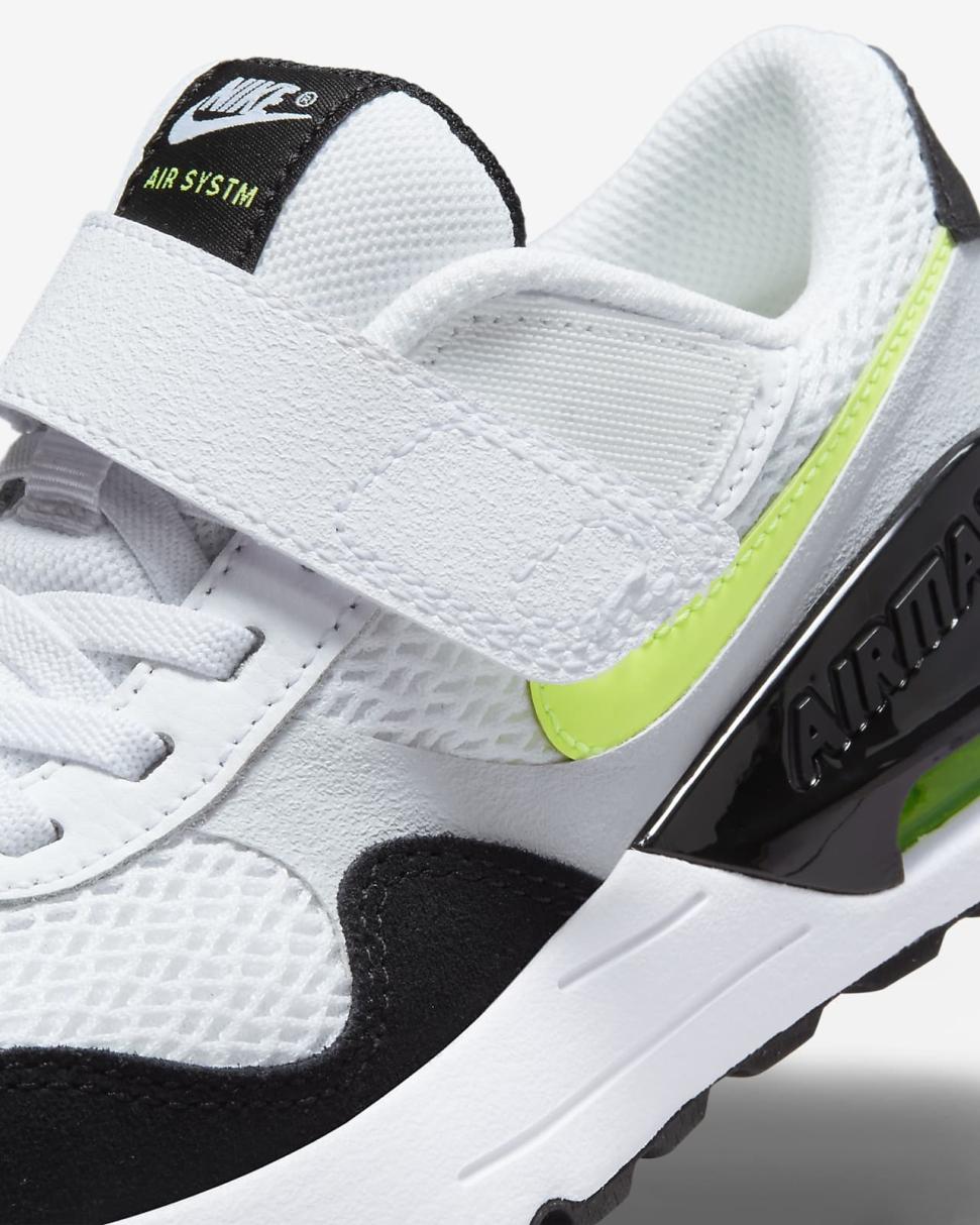 Nike Air Max SYSTM White/Volt/Pure Platinum/Black | Kids Nike First Day Kicks