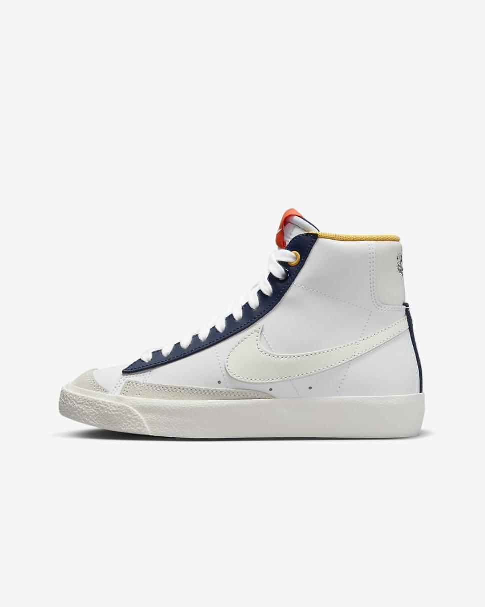 Nike Blazer Mid '77 White/Midnight Navy/Safety Orange/Polar | Kids Nike Tween Collection