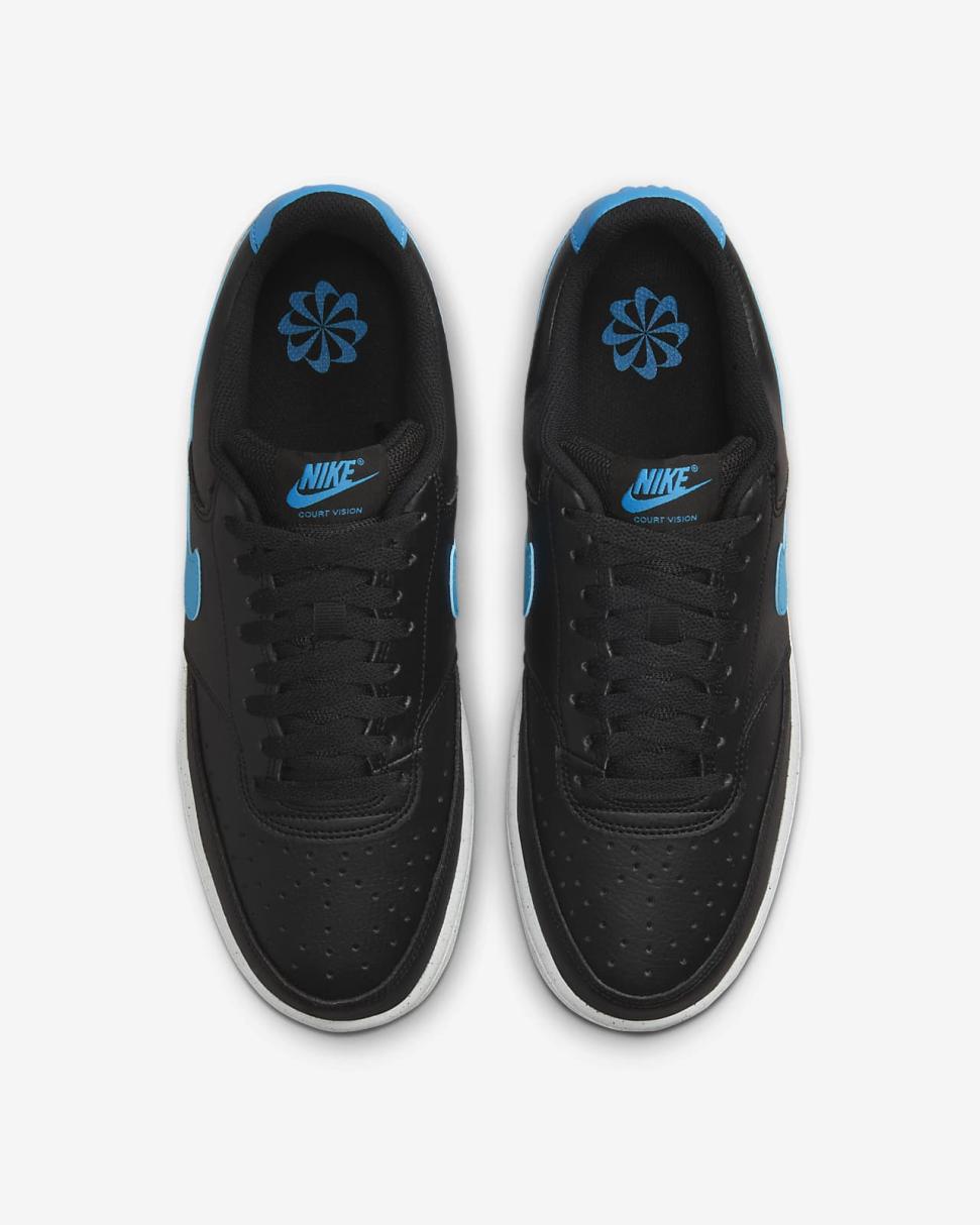 Nike Court Vision Low Next Nature Black/White/Laser Blue | Mens Nike First Day Kicks