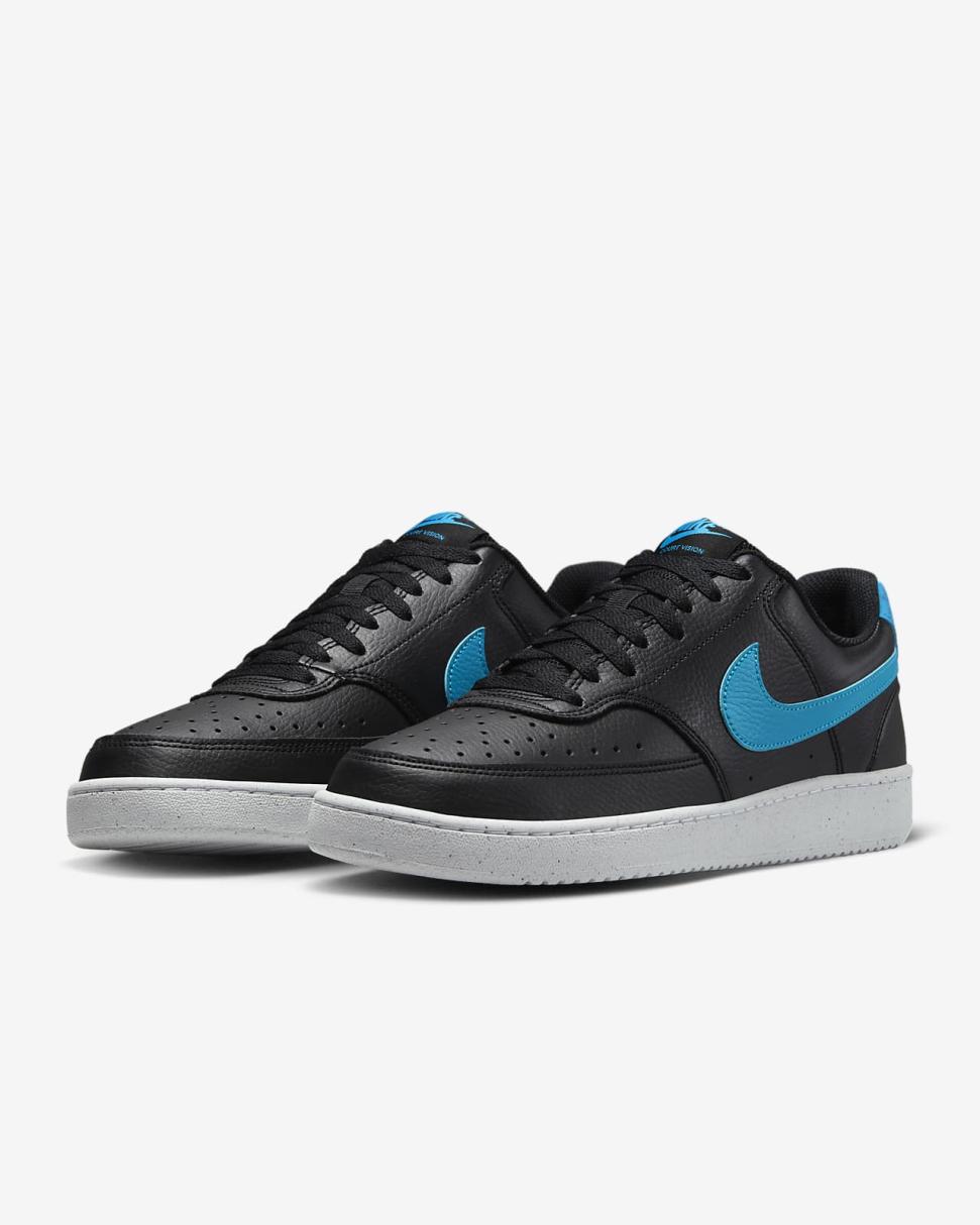 Nike Court Vision Low Next Nature Black/White/Laser Blue | Mens Nike First Day Kicks