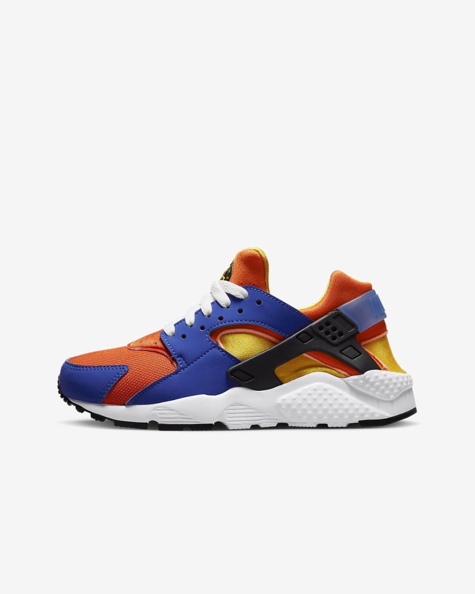 Nike Huarache Run Hyper Royal/Safety Orange/Black/Yellow Ochre | Kids Nike First Day Kicks