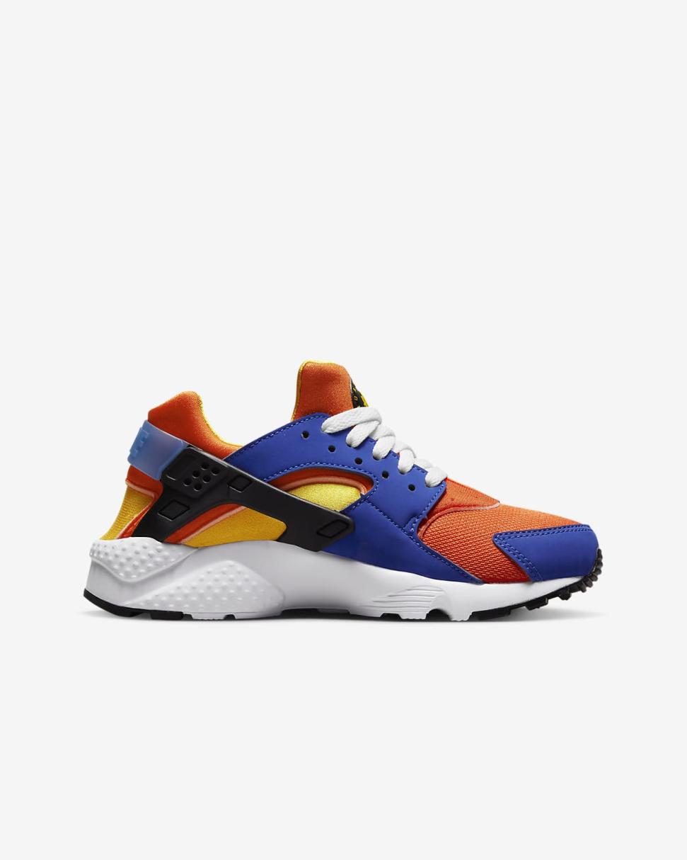 Nike Huarache Run Hyper Royal/Safety Orange/Black/Yellow Ochre | Kids Nike First Day Kicks