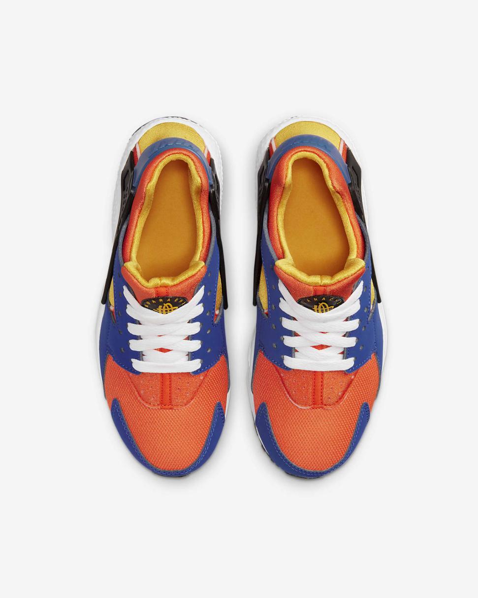Nike Huarache Run Hyper Royal/Safety Orange/Black/Yellow Ochre | Kids Nike First Day Kicks