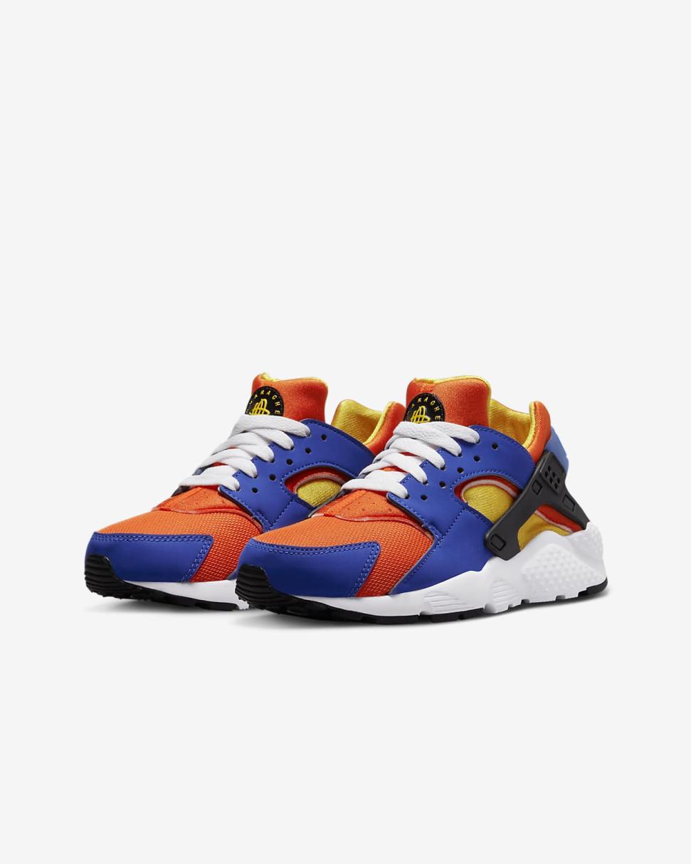 Nike Huarache Run Hyper Royal/Safety Orange/Black/Yellow Ochre | Kids Nike First Day Kicks