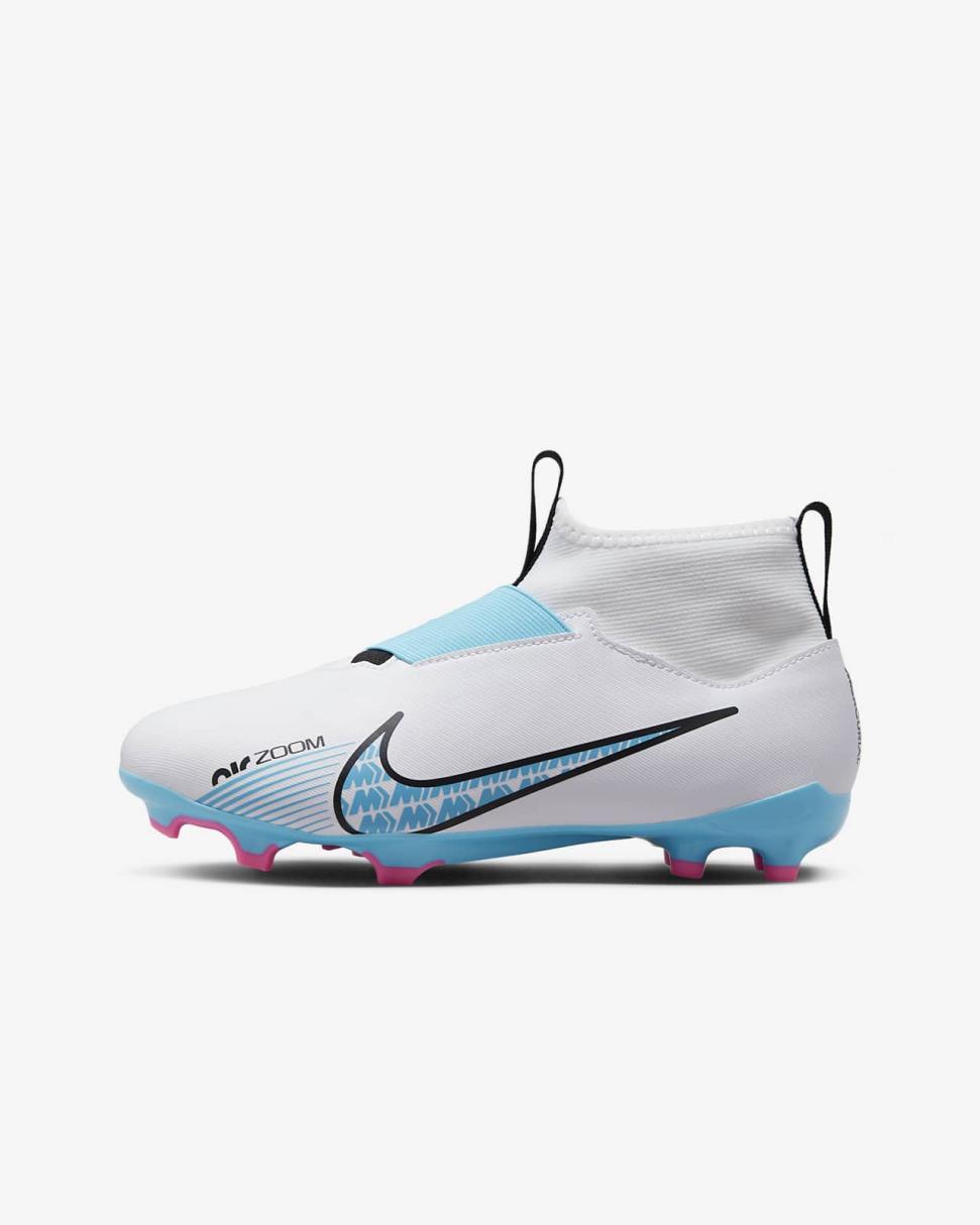 Nike Jr. Mercurial Superfly 9 Academy White/Pink Blast/Baltic Blue | Kids Nike Soccer