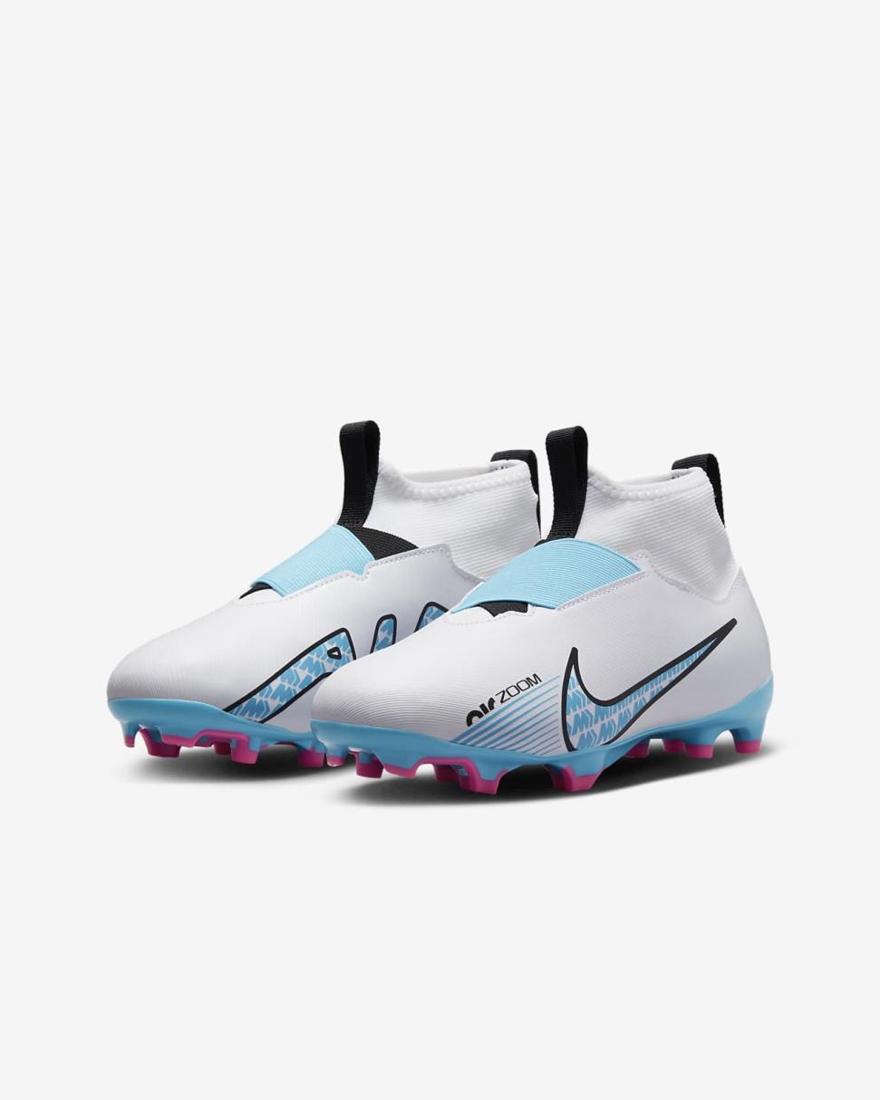 Nike Jr. Mercurial Superfly 9 Academy White/Pink Blast/Baltic Blue | Kids Nike Soccer
