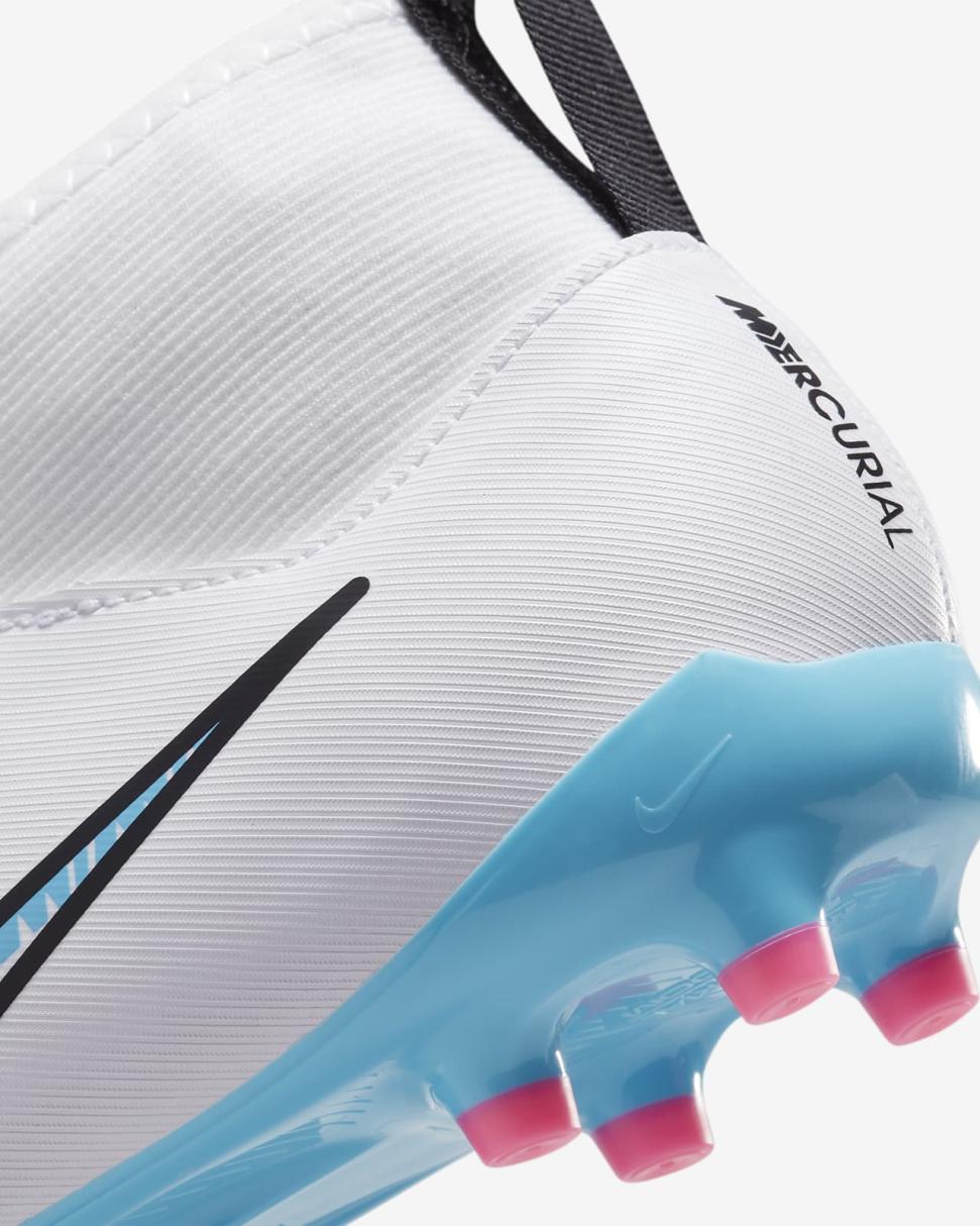 Nike Jr. Mercurial Superfly 9 Academy White/Pink Blast/Baltic Blue | Kids Nike Soccer