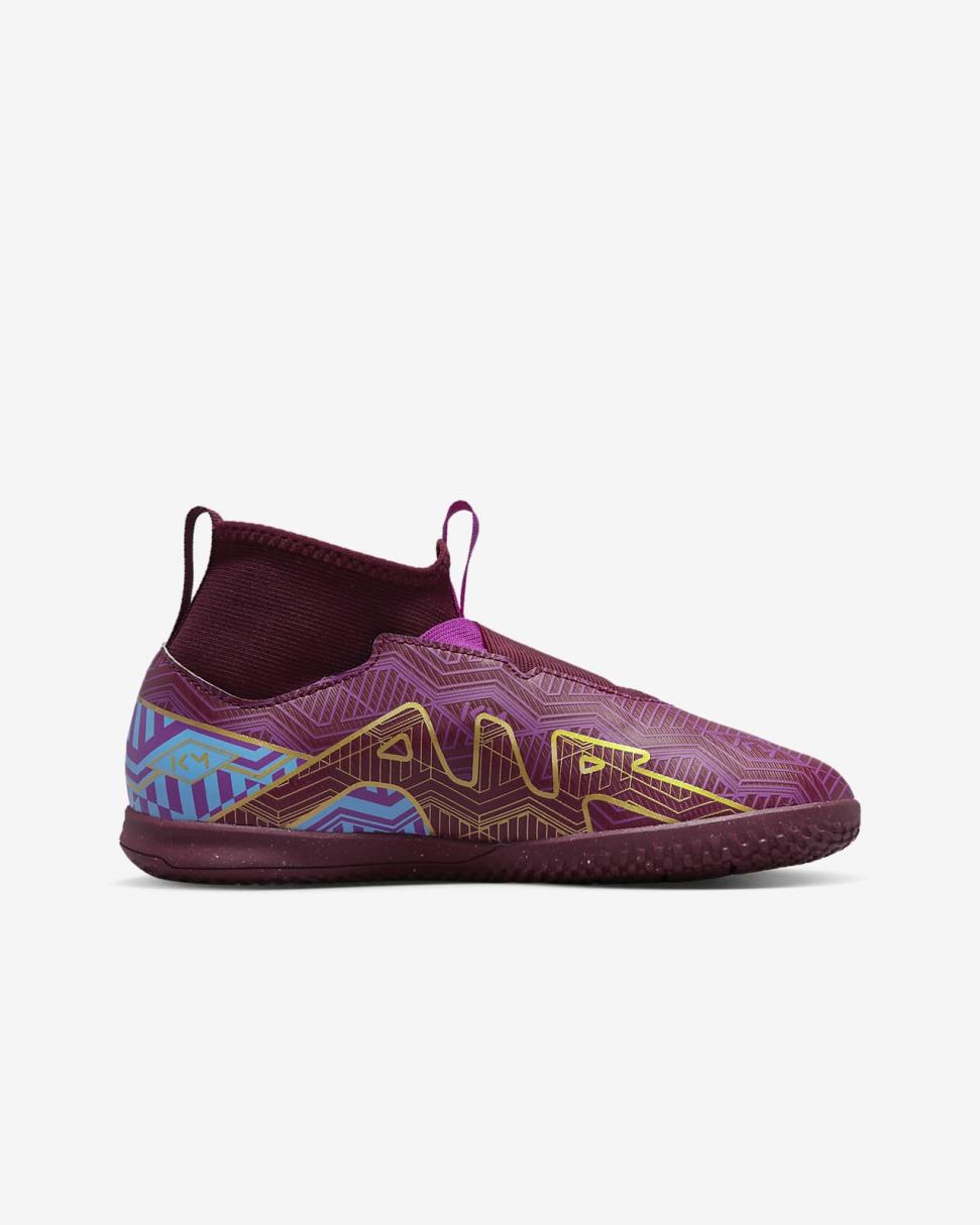 Nike Jr. Mercurial Zoom Superfly 9 Academy KM IC Dark Beetroot/University Blue/Vivid Purple/Metallic Vivid Gold | Kids Nike Soccer