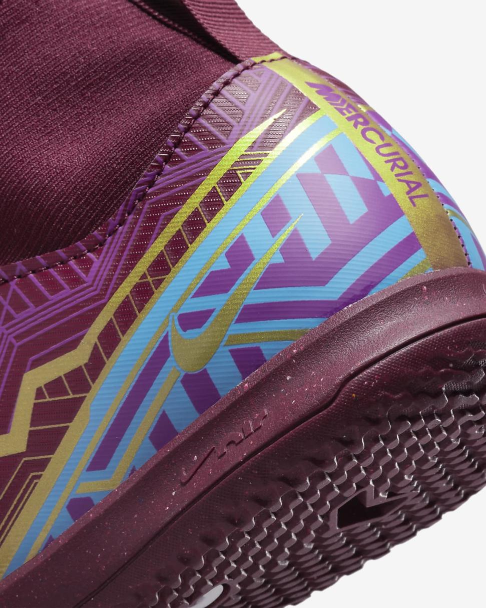 Nike Jr. Mercurial Zoom Superfly 9 Academy KM IC Dark Beetroot/University Blue/Vivid Purple/Metallic Vivid Gold | Kids Nike Soccer