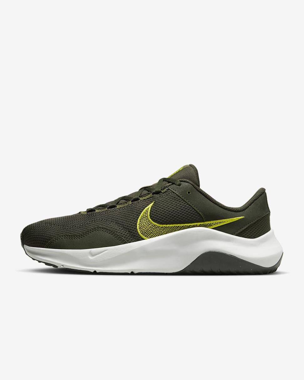 Nike Legend Essential 3 Next Nature Sequoia/Light Silver/Medium Olive/High Voltage | Mens Nike Training & Gym