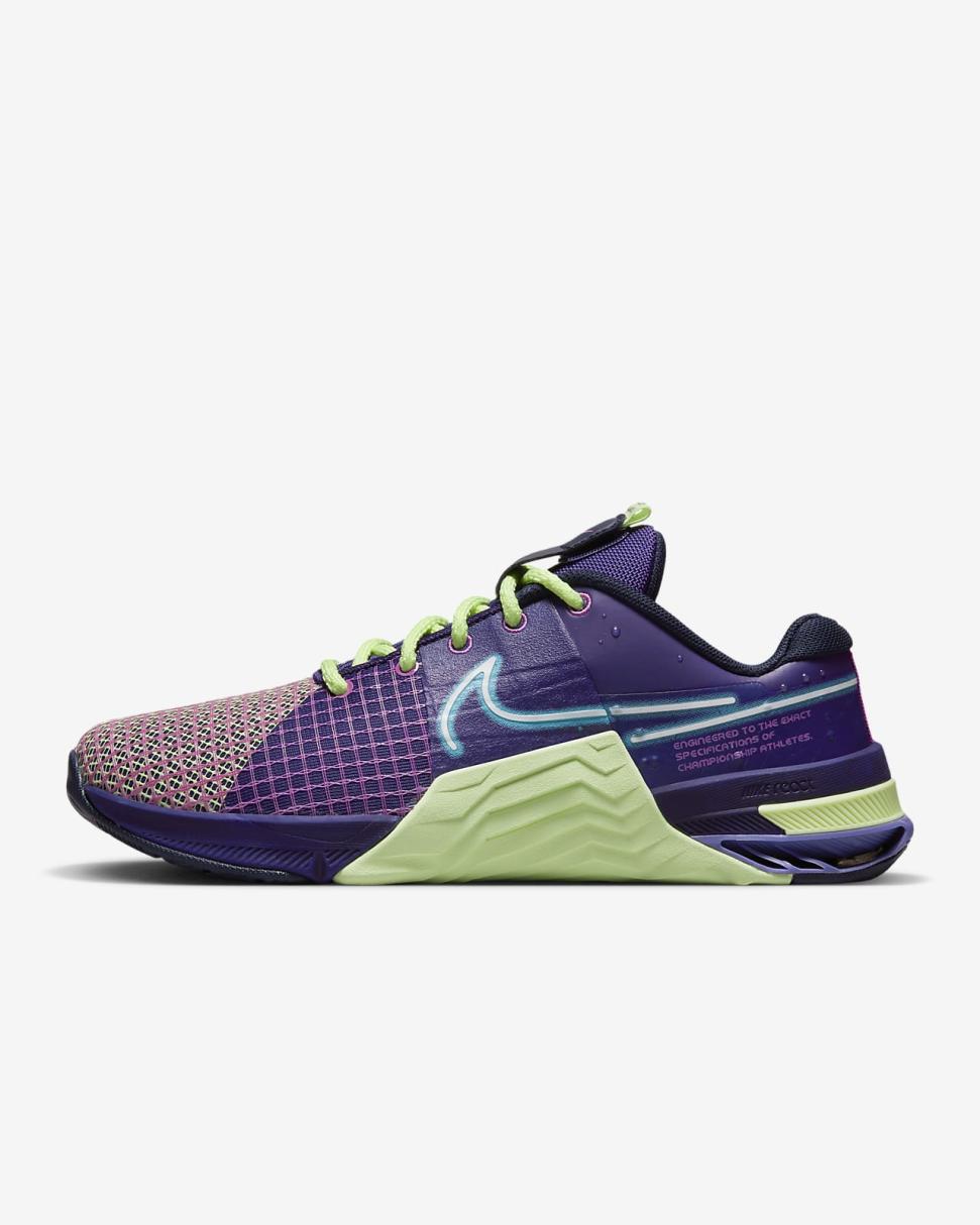 Nike Metcon 8 AMP Deep Purple/Barely Volt/Blackened Blue/Baltic Blue | Womens Nike Training & Gym