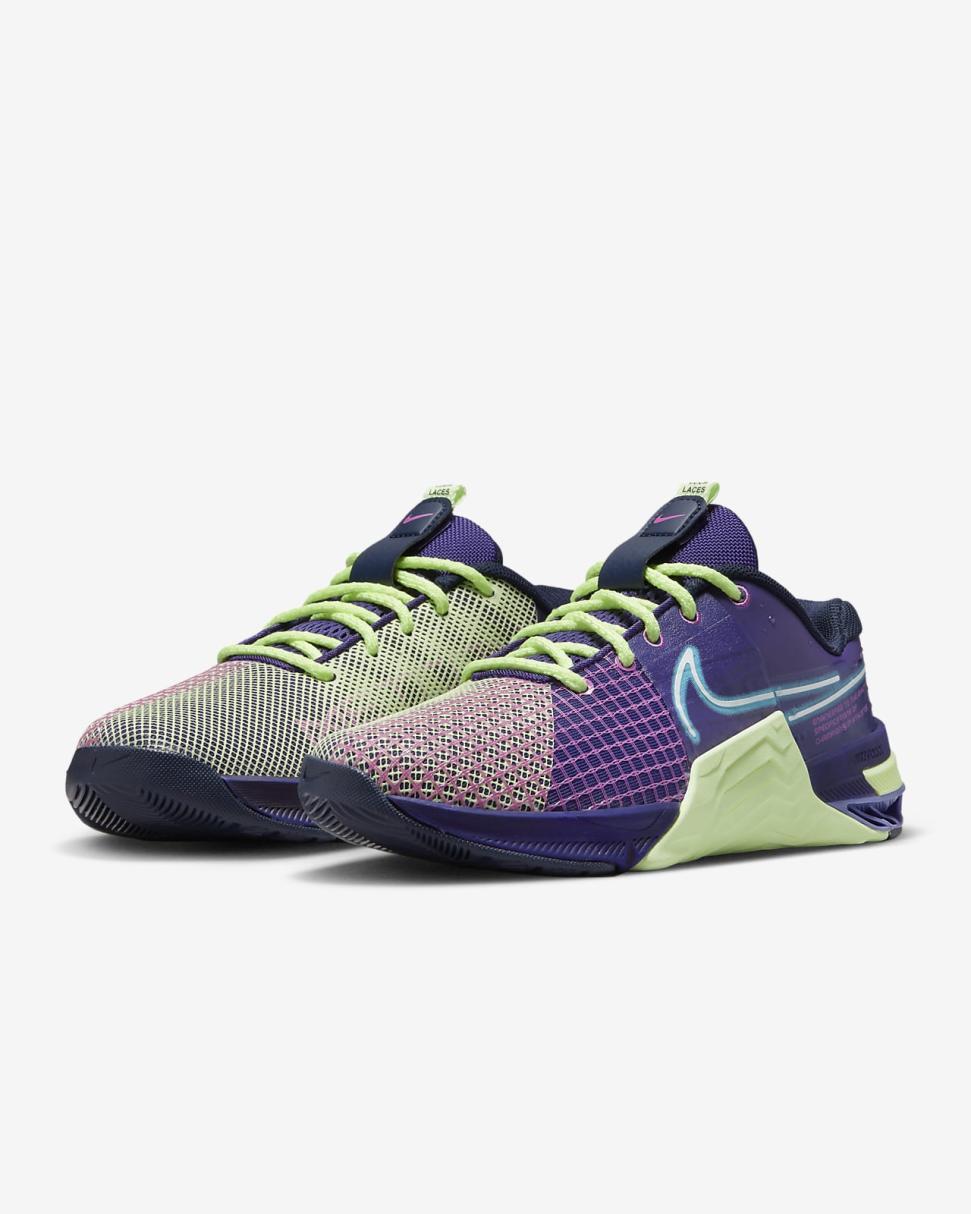 Nike Metcon 8 AMP Deep Purple/Barely Volt/Blackened Blue/Baltic Blue | Womens Nike Training & Gym