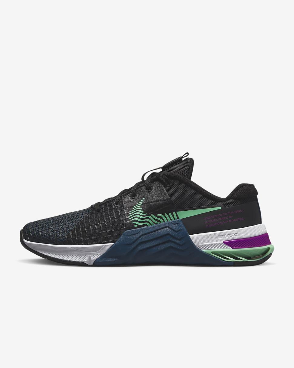 Nike Metcon 8 Black/Valerian Blue/Vivid Purple/Green Glow | Womens Nike Training & Gym