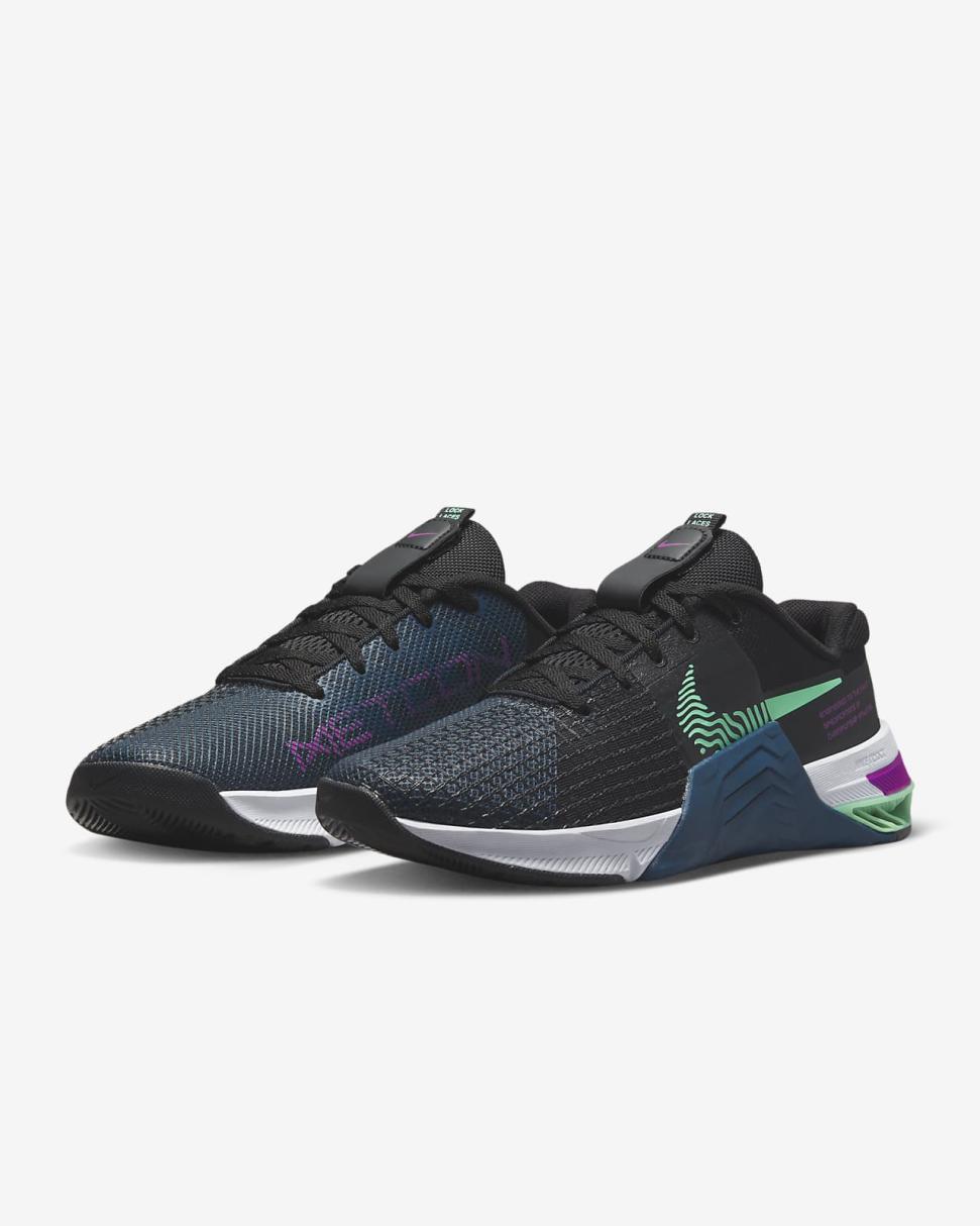 Nike Metcon 8 Black/Valerian Blue/Vivid Purple/Green Glow | Womens Nike Training & Gym