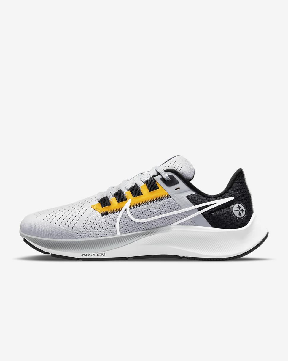 Nike Pegasus 38 (NFL Pittsburgh Steelers) Wolf Grey/Black/University Gold/White | Mens Nike Running