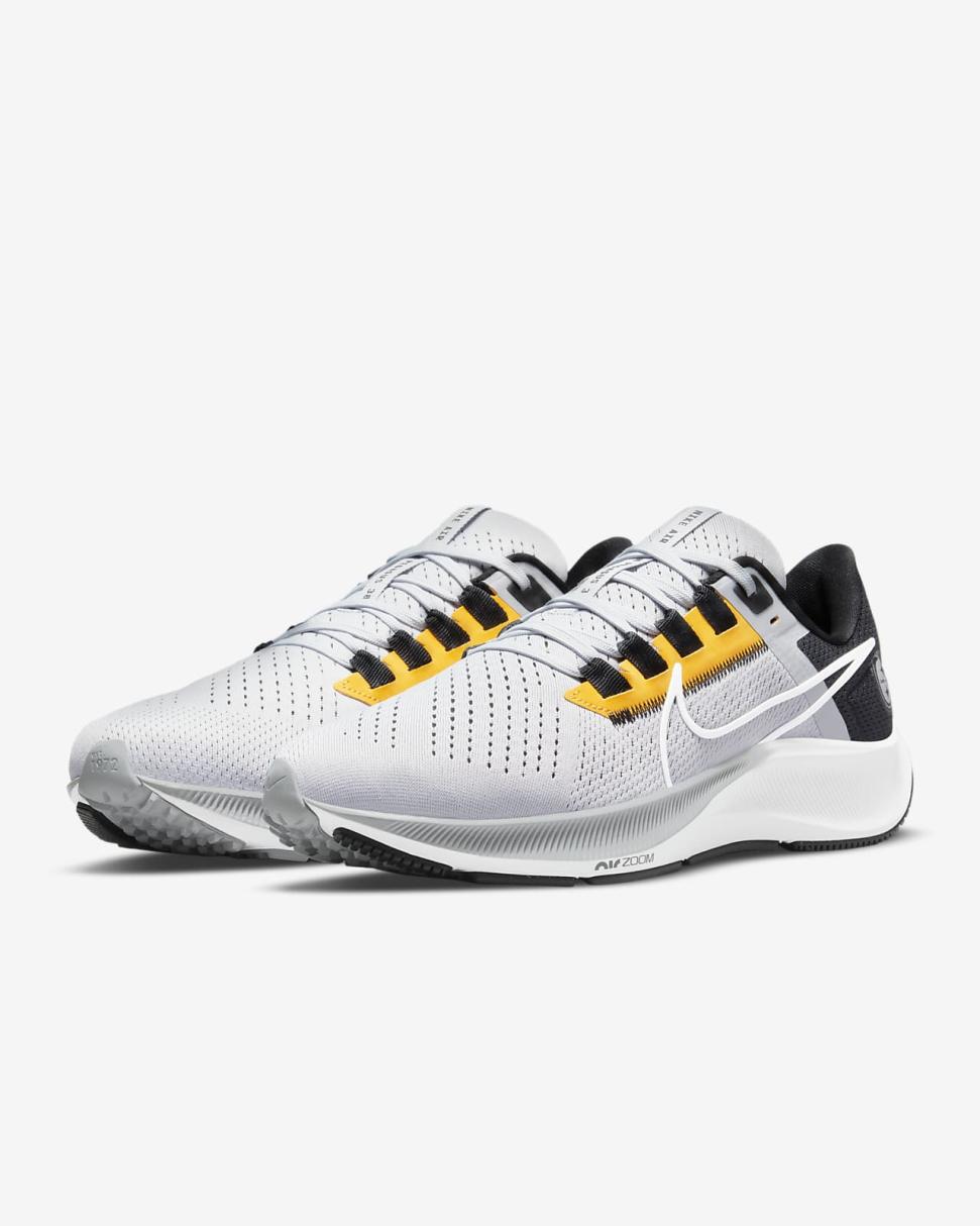 Nike Pegasus 38 (NFL Pittsburgh Steelers) Wolf Grey/Black/University Gold/White | Mens Nike Running