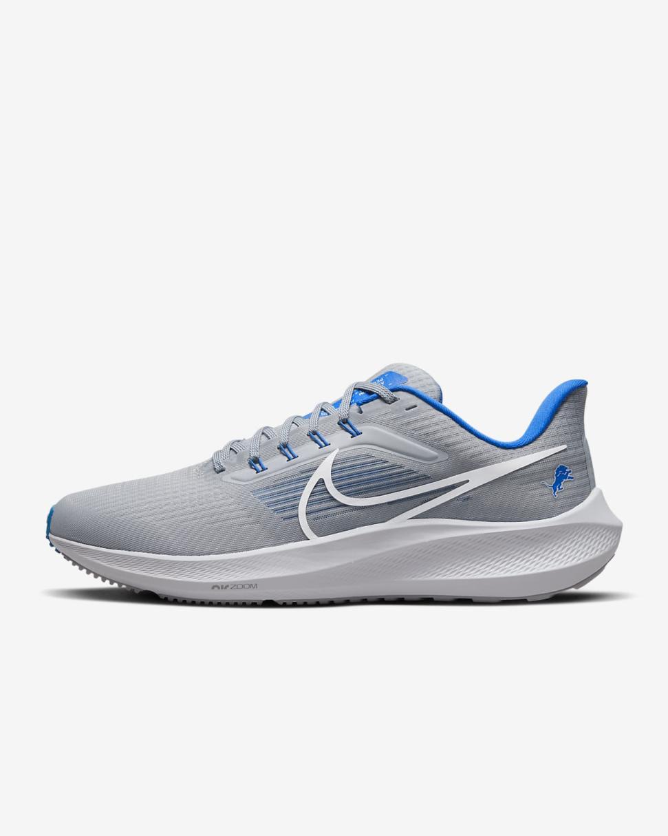 Nike Pegasus 39 (NFL Detroit Lions) Medium Silver/Medium Silver/Battle Blue/White | Mens Nike Running