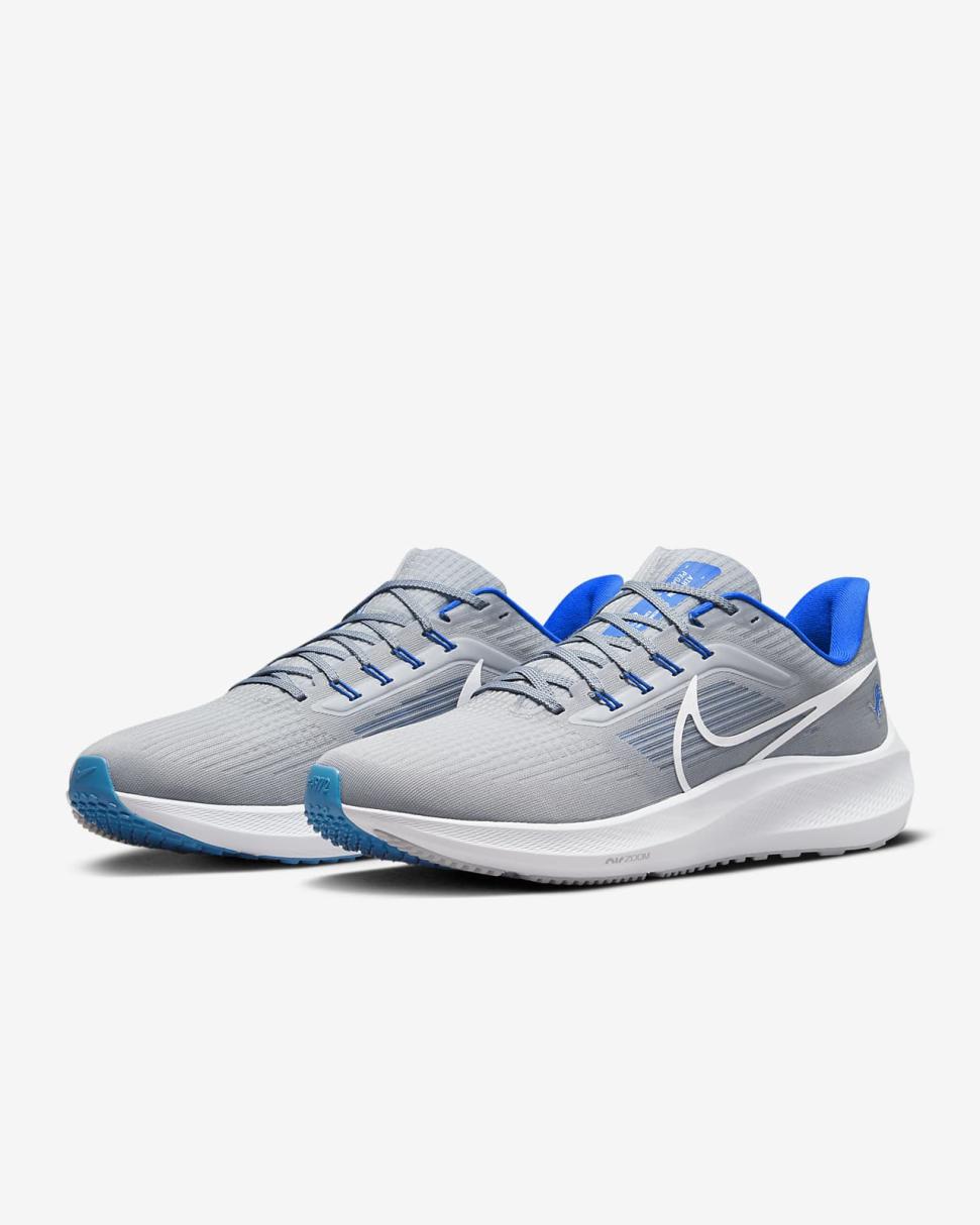 Nike Pegasus 39 (NFL Detroit Lions) Medium Silver/Medium Silver/Battle Blue/White | Mens Nike Running