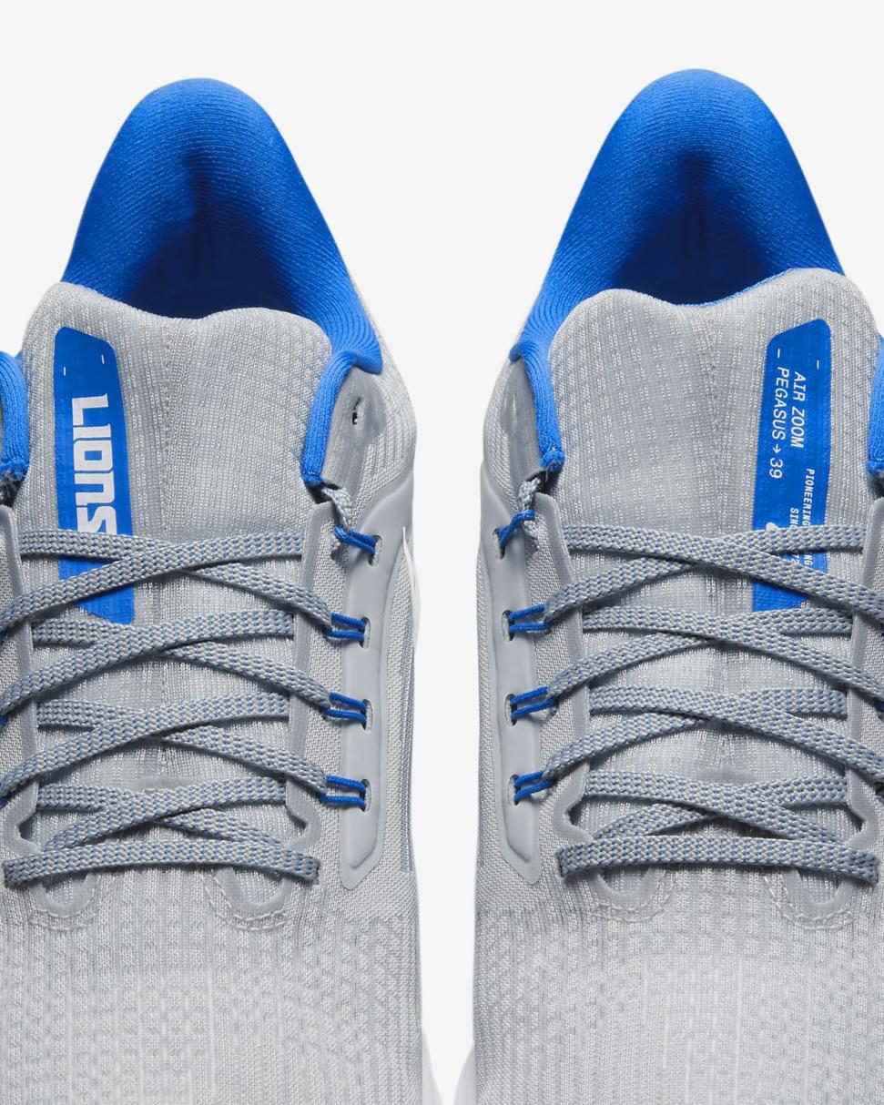 Nike Pegasus 39 (NFL Detroit Lions) Medium Silver/Medium Silver/Battle Blue/White | Mens Nike Running