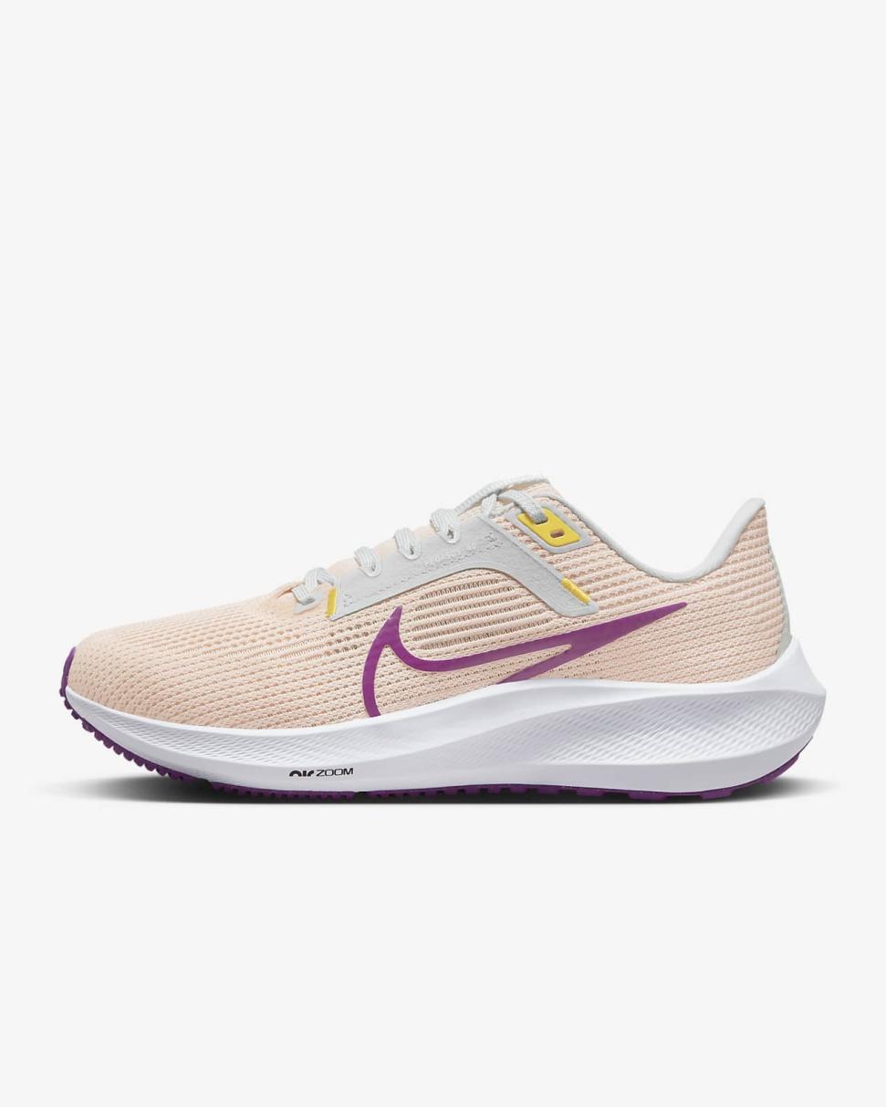 Nike Pegasus 40 Guava Ice/Amber Brown/Photon Dust/Vivid Purple | Womens Nike First Day Kicks