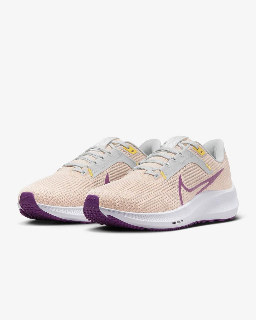 Nike Pegasus 40 Guava Ice/Amber Brown/Photon Dust/Vivid Purple | Womens Nike First Day Kicks