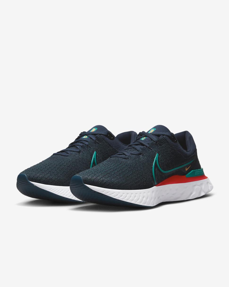 Nike React Infinity 3 Obsidian/White/Light Crimson/Bright Spruce | Mens Nike Running