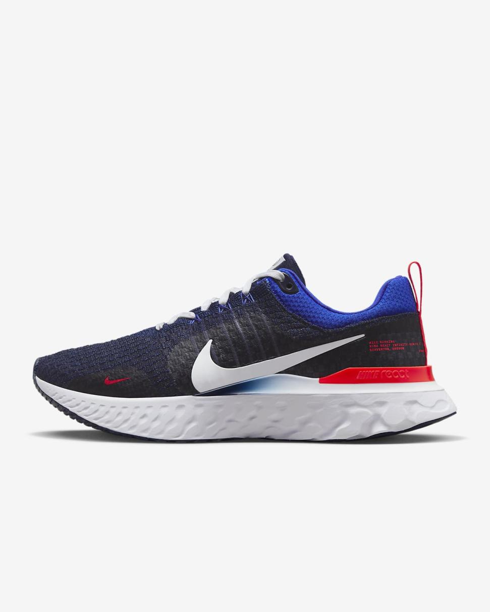 Nike React Infinity Run Flyknit 3 College Navy/Racer Blue/Bright Crimson/Metallic Platinum | Mens Nike Running