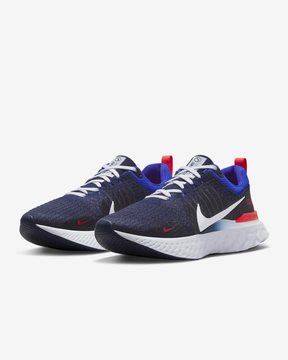 Nike React Infinity Run Flyknit 3 College Navy/Racer Blue/Bright Crimson/Metallic Platinum | Mens Nike Running