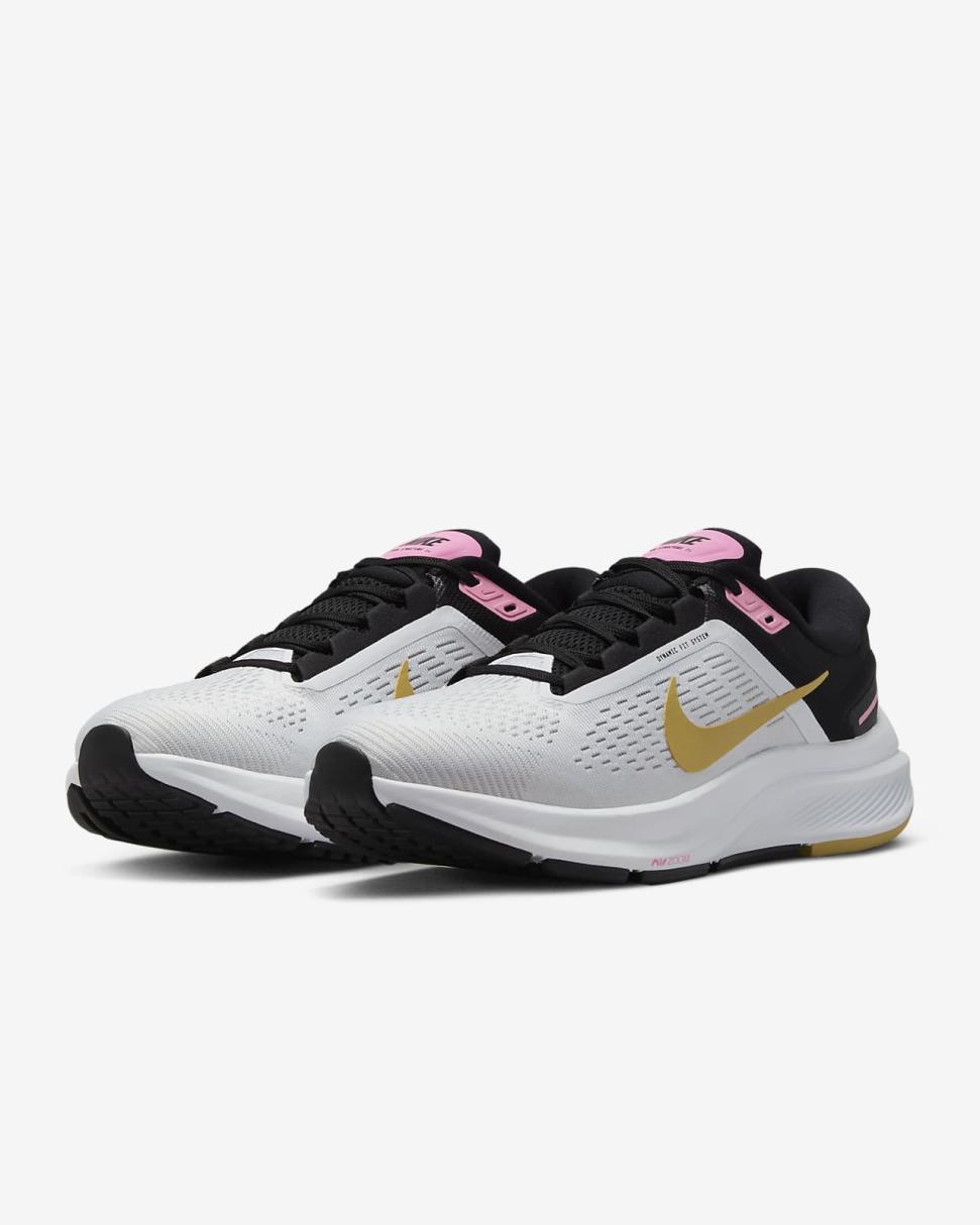 Nike Structure 24 White/Black/Pink Spell/Wheat Gold | Womens Nike Running