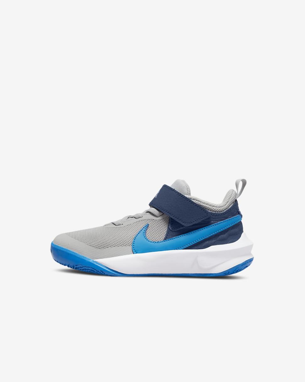 Nike Team Hustle D 10 Grey Fog/Mystic Navy/Atomic Green/Photo Blue | Kids Nike Basketball