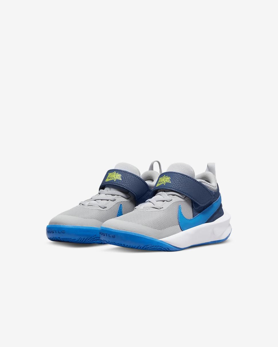 Nike Team Hustle D 10 Grey Fog/Mystic Navy/Atomic Green/Photo Blue | Kids Nike Basketball