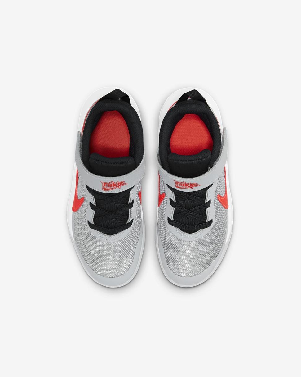 Nike Team Hustle D 10 Light Smoke Grey/Dark Obsidian/White/Bright Crimson | Kids Nike Basketball