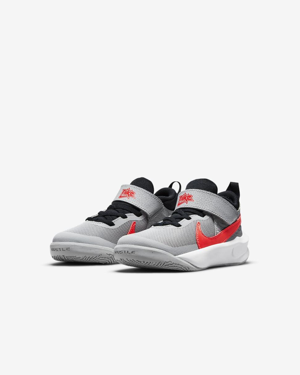 Nike Team Hustle D 10 Light Smoke Grey/Dark Obsidian/White/Bright Crimson | Kids Nike Basketball