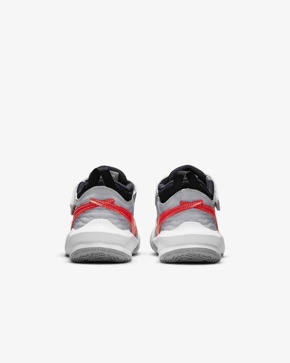 Nike Team Hustle D 10 Light Smoke Grey/Dark Obsidian/White/Bright Crimson | Kids Nike Basketball
