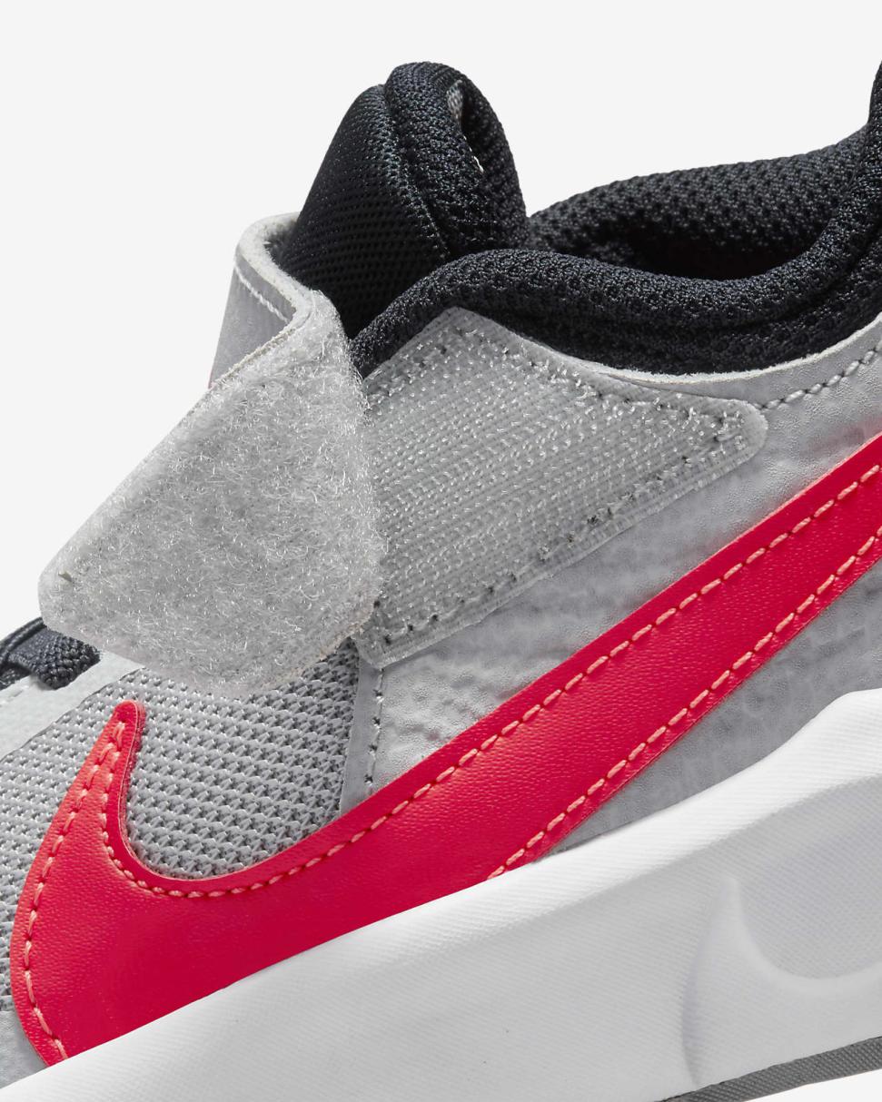 Nike Team Hustle D 10 Light Smoke Grey/Dark Obsidian/White/Bright Crimson | Kids Nike Basketball